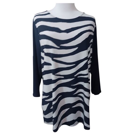 CHICO'S EASYWEAR 2 Slinky Long Tunic Top‎ Blouse LG Travel Career Animal Print - Picture 5 of 11